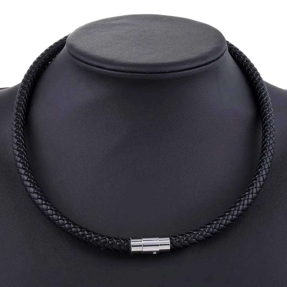 8mm Black UN50 Мужской кожаный чокер коричневый черный плетеный веревочный цепочка на шею для мужчин и мальчиков застежка из нержавеющей стали мужские ювелирные изделия дропшиппинг UNM09A - Окраска металла: 8mm Black UN50