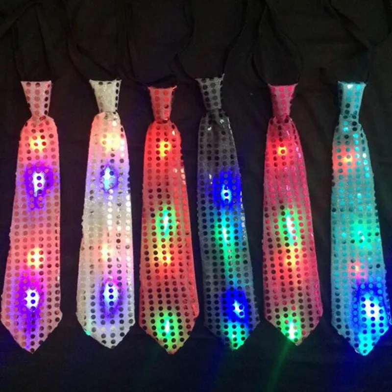 

2021 Women Men Boy Girl Sequins LED Flashing Necktie Kids Adults Glowing Tie Bar KTV Disco Decor Props Rave Glow Party Supplies