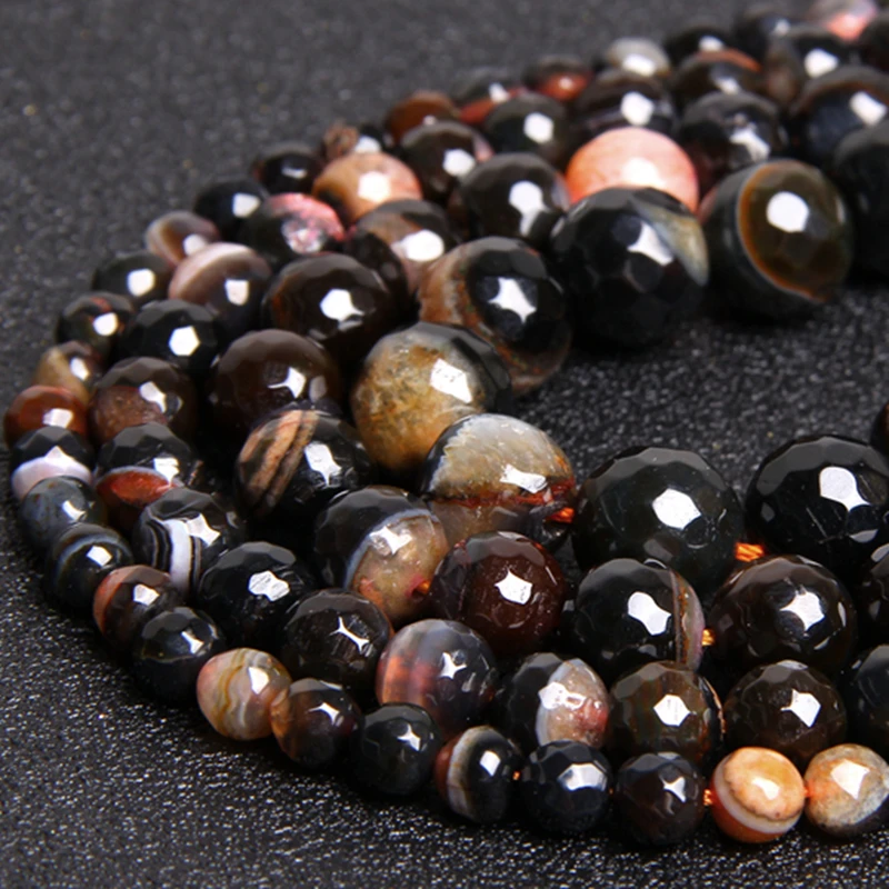 Натуральные черные граненые Гладкие бусины россыпью из агата изготовление