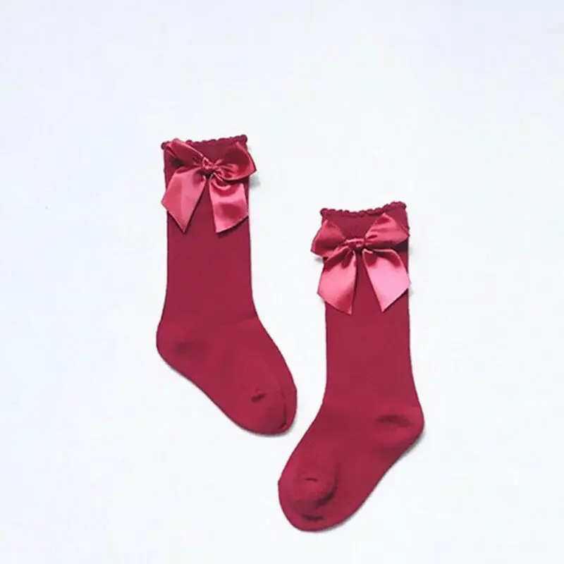 Calcetines hasta la rodilla para ni&ntilde;a, medias de princesa con lazos, botines largos de tubo, a rayas, 2019-5