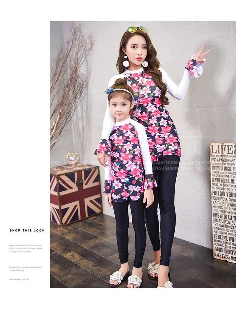 UPF50+ семейный купальный костюм из двух предметов одежда для купания с цветочным рисунком для девочек детский купальный костюм с длинными рукавами
