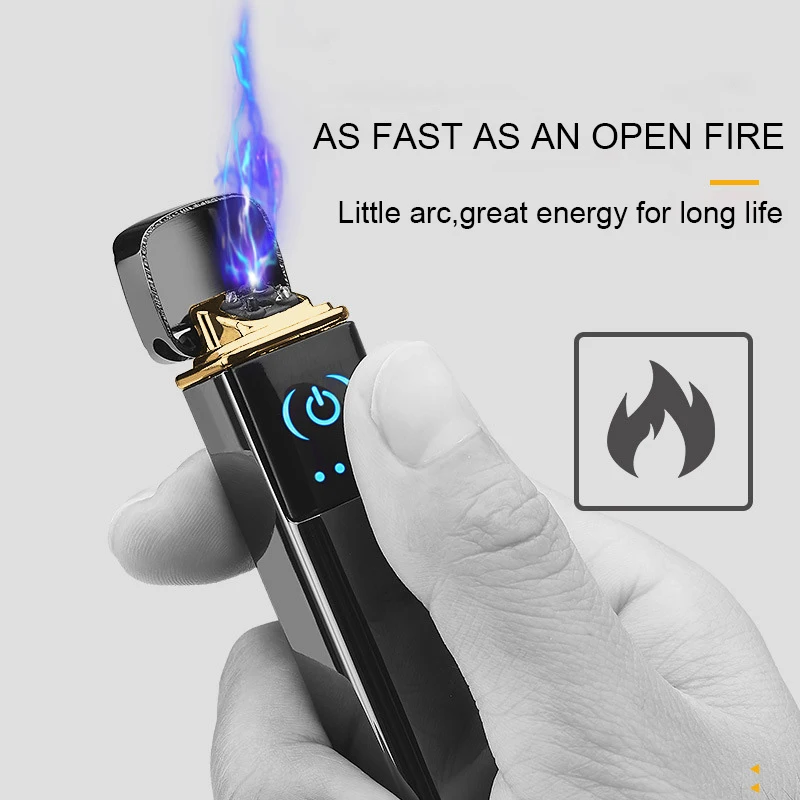 Ветрозащитная черная двухдуговая зажигалка перезаряжаемая через USB