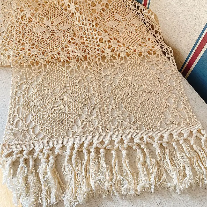 

American Pastoral Cotton Thread Crochet Lace Hollow TableRunner Tablecloth TV Cabinet Shoe Cabinet Side Cabinet Dust Cover Cloth