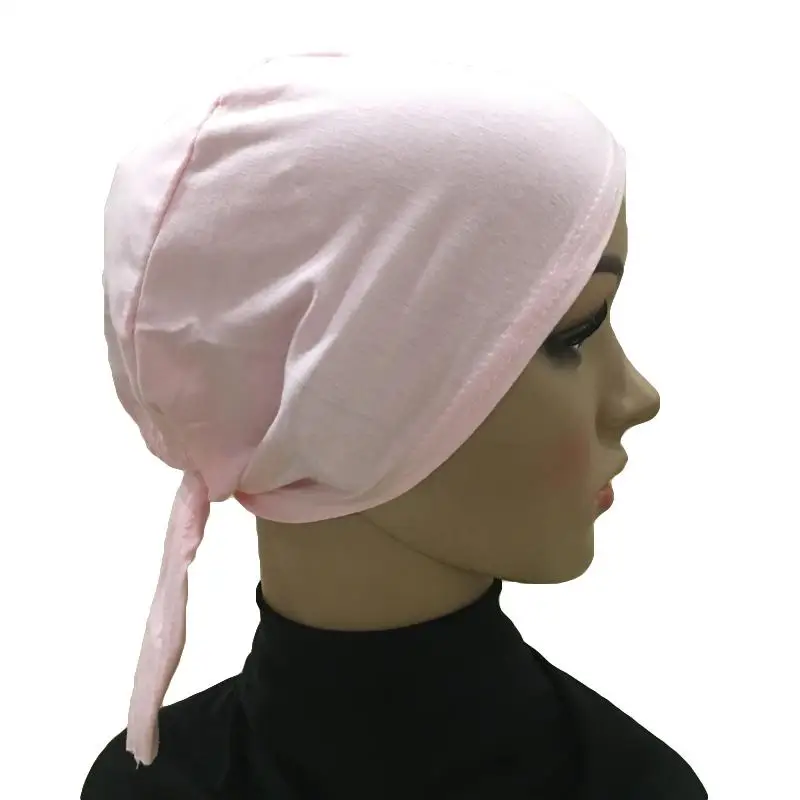 Pink Женская хлопковая шапка бандана под голову шапочка с шарфом головной убор мусульманская внутренняя шапка после химиотерапии исламские арабские шапочки Skullies Повседневная - Цвет: Pink