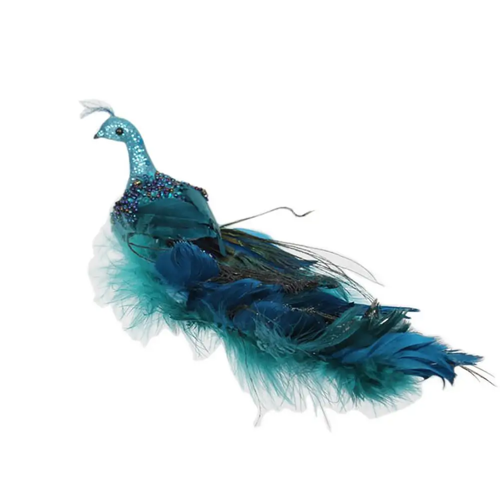

10 Inch Artificial Peacocks Decoration Glitter Teal Blue Peacocks Ornaments Clip-on Birds Handmade Craft For Home Garden Yard
