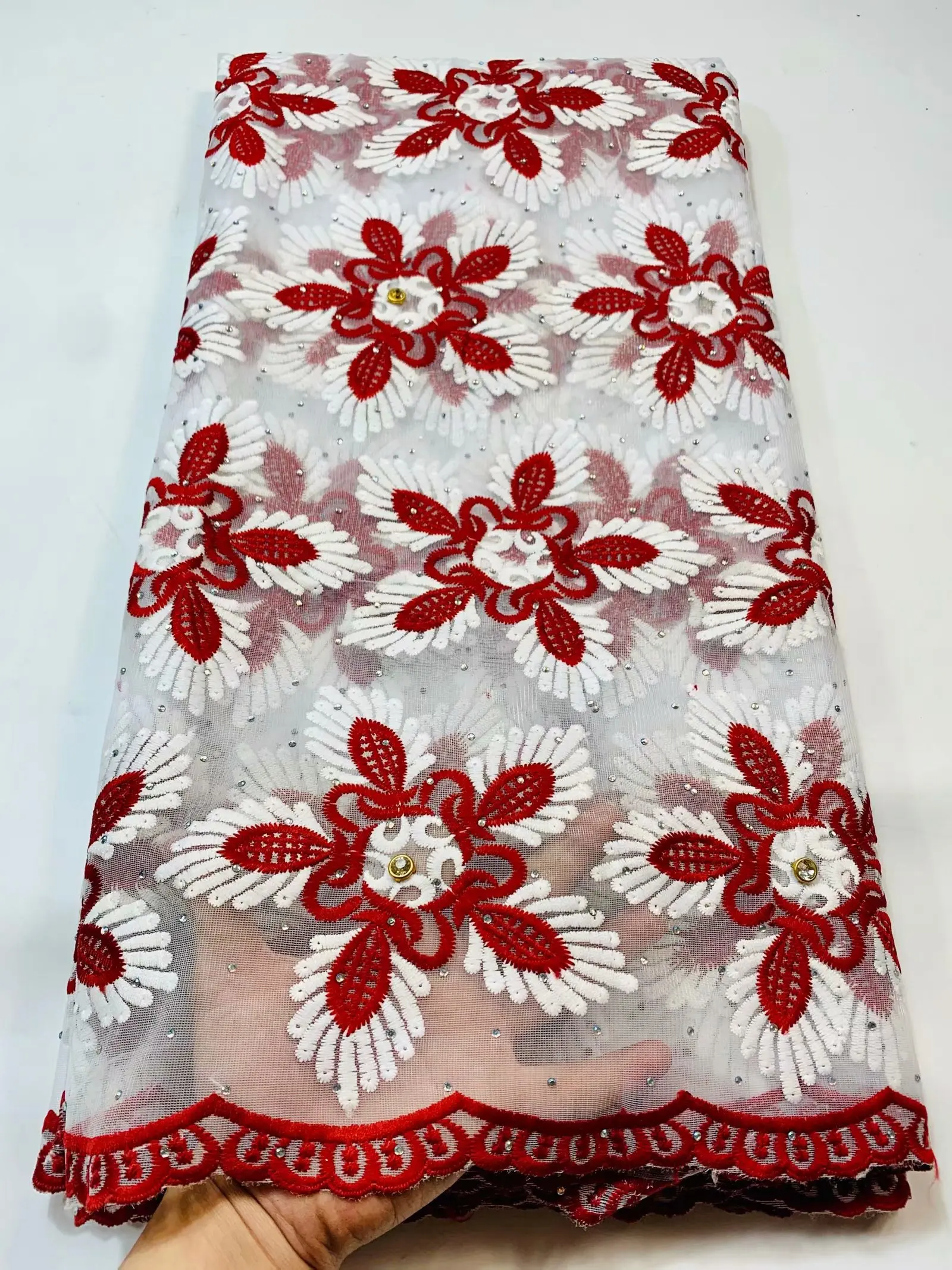 

XSN25 Free shipping embroidered tulle lace with stones,good looking African net lace for party dress