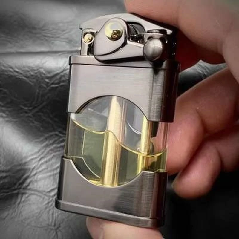 

ZORRO Creative Metal Kerosene Lighter Transparent Fuel Tank Retro Flint Grinding Wheel Lighter Smoking Set Cigar Gadget Gift