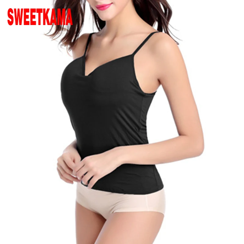SWEETKAMASummer сексуальная майка тонкие женские майки топы чашечки интегрированные