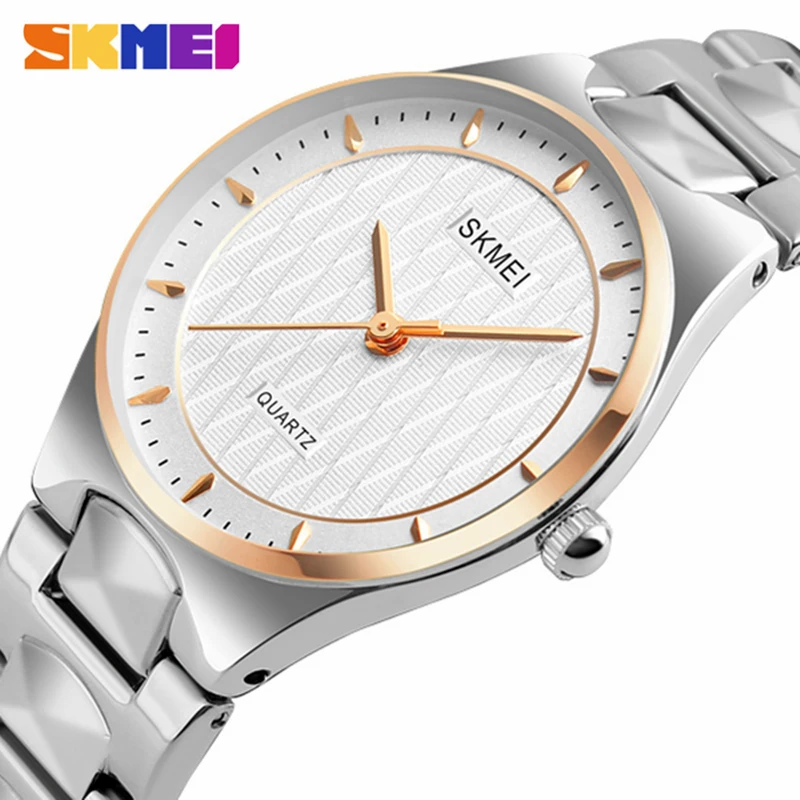 Luxury Brand SKMEI Women's Stainless Steel Quartz Watches Fashion Casual Wristwatches Waterproof Folding Clasp Outdoor Watch | Наручные