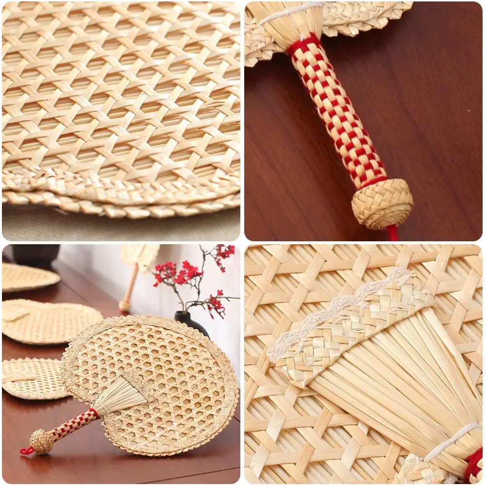 1 Pcs Pure Hand-Woven Wheat Straw Fan Old Man Summer Natural Hand Fan Environmentally Friendly Hand-Woven Fan Decoration Heart