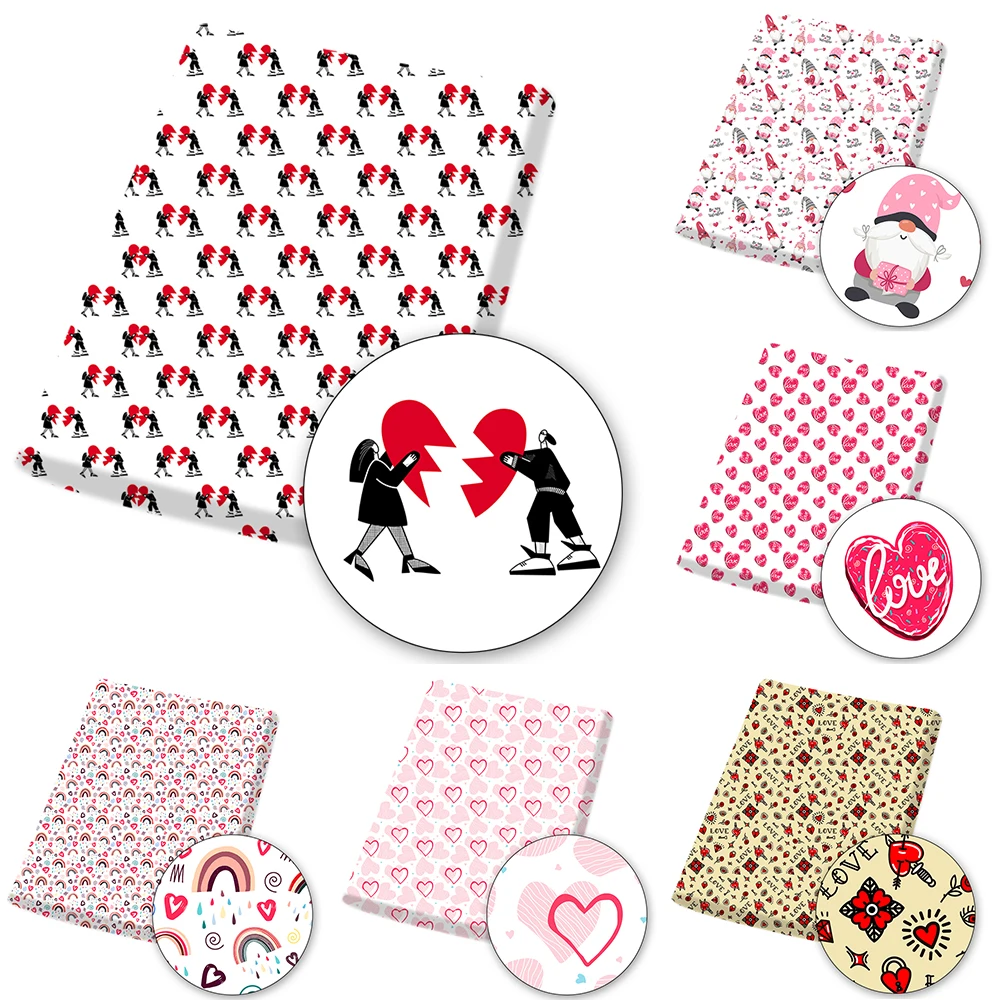 

Valentine's Day Polyester Cotton Love Printed Cloth Sheets By The Meter DIY Crafts Supplies For Sewing Dress Bags 45*145cm 1pc