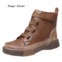 finger citron genuine cow leather women anckle boots assorted colors with elastic lace rubber outsol fashion and slim size 35 41
