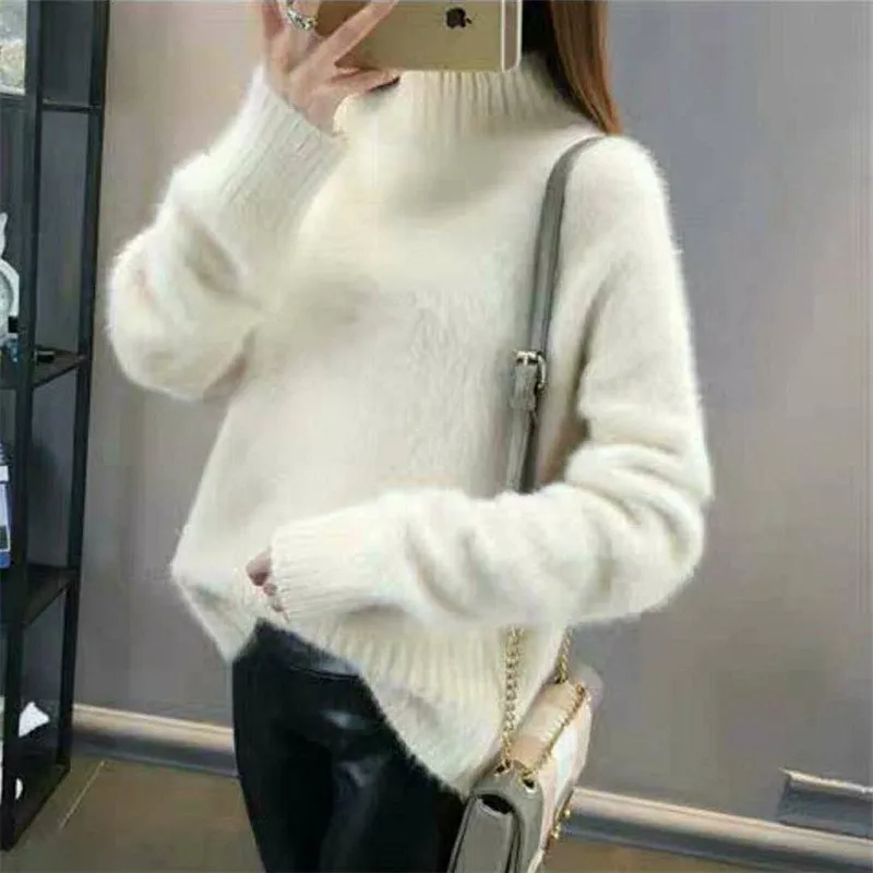 

Half Turtleneck Thick Sweaters Long Sleeve Solid Color Autumn Winter Female Fashion Jumper Basic Soft Knitted Tops