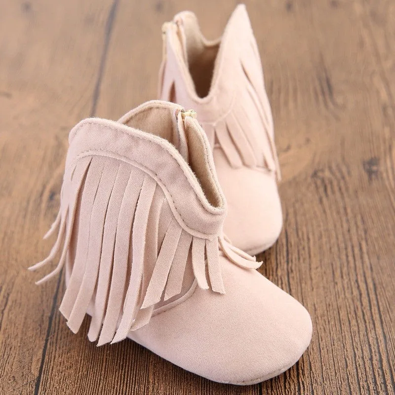 Moccs/мокасины для новорожденных девочек и мальчиков; однотонная обувь с бахромой; мягкая детская нескользящая обувь на нескользящей подошве; 0-18 месяцев