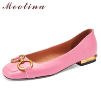 meotina shoes woman genuine leather pumps low heels metal decoration pumps elegant thick heels square toe lady shoes spring pink