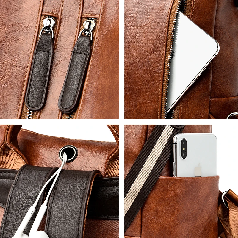 

2020 New PU Leather Women Backpack Casual School Backpack For Teenager Girl Large Capacity Multifunction Backpack Mochil