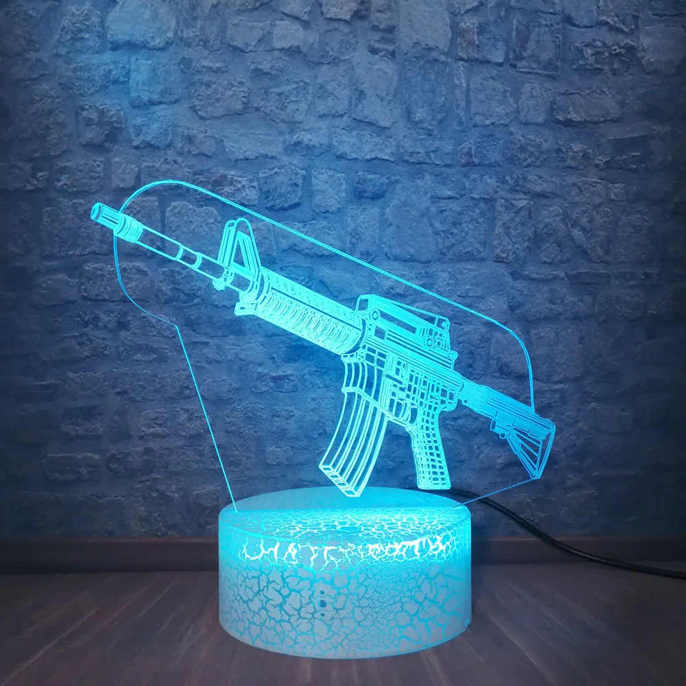 Фото 3D лампа PUBG Submachine Gun M416 настольная Led сенсорный сенсор 7 цветов меняющий Ночник 3D лампа PUBG Submachine Gun M416 настольная Led сенсорный сенсор 7 цветов меняющий Ночник