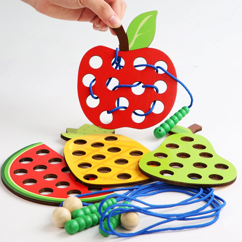 

Пазл Монтессори для раннего развития, червь, нить, образовательные фрукты, яблоко, Монтессори, Игрушки для раннего развития