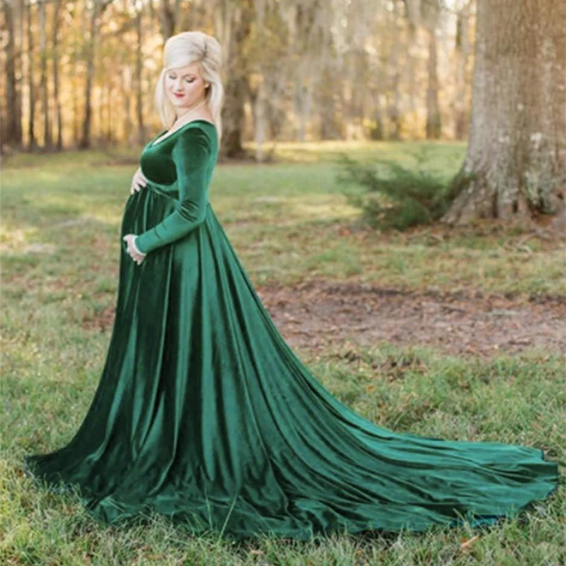 Green Новые платья Elegence для беременных; длинное платье для беременных; платье макси для беременных; реквизит для фотосессии - Цвет: Green