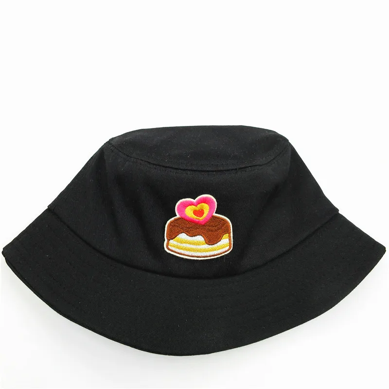 

2021 Cake Embroidery Cotton Bucket Hat Fisherman Hat Outdoor Travel Hat Sun Cap Hats for Men and Women 248
