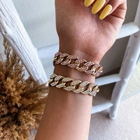 rhinestone cuban chain bracelet for women link chain bracelets trendy luxury crystal wristband jewelry gift