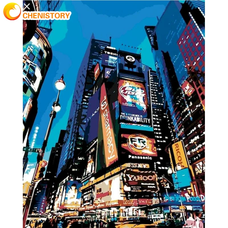 

CHENISTORY City DIY Painting By Numbers On Canvas For Drawing Acrylic Paint With Frame Pictures Coloring By Number Home Decor