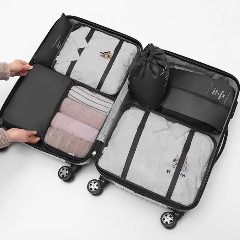 

7pcs Set Travel Organizer Storage Bags Suitcase Luggage Organizer Clothes Shoe Tidy Pouch Bag Portable Packing Set Storage Cases