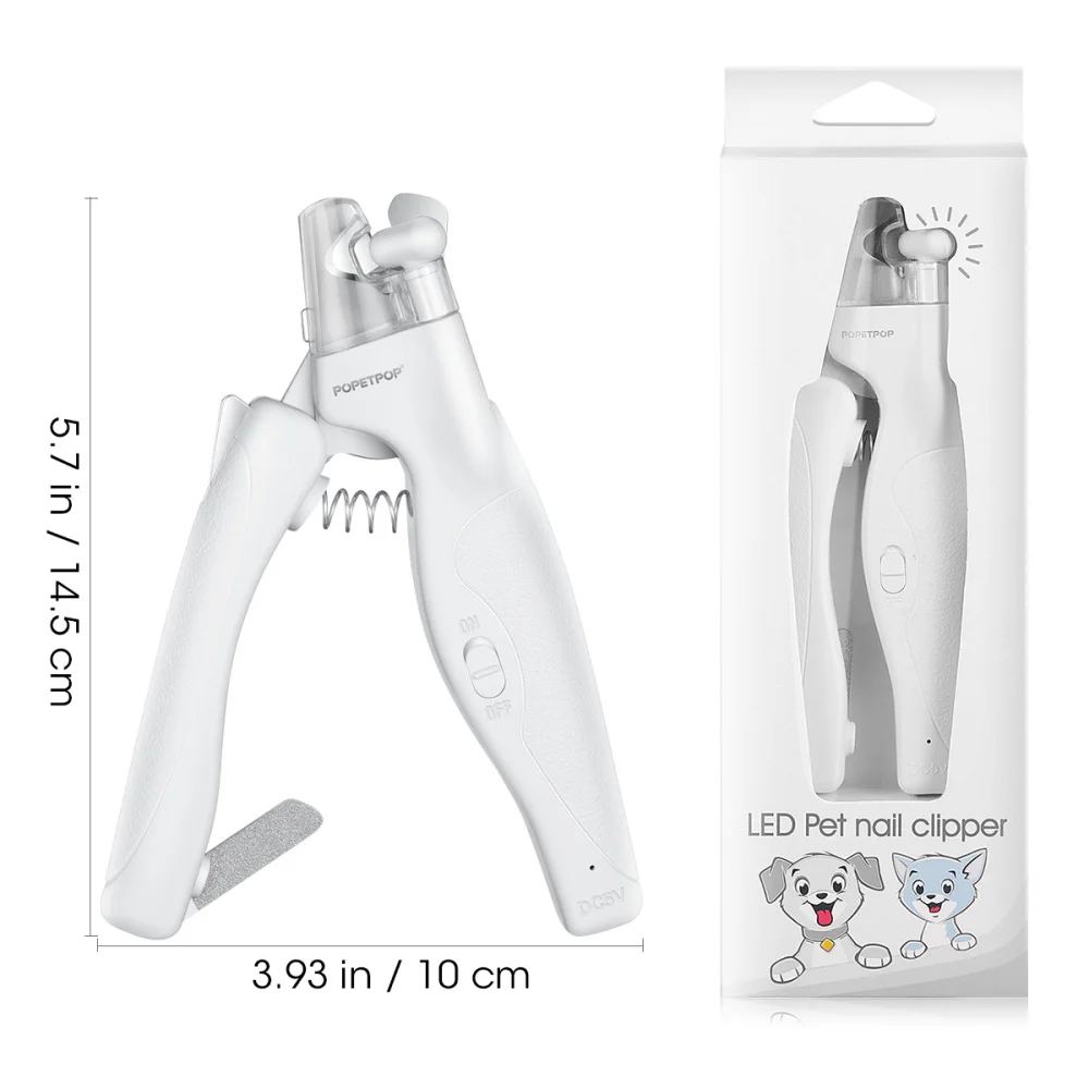 

POPETPOP Professional Pet Nail Clipper with LED Light Paw Claw Nails Cutter Cat Dog Nail File Cutting Scissors(White)