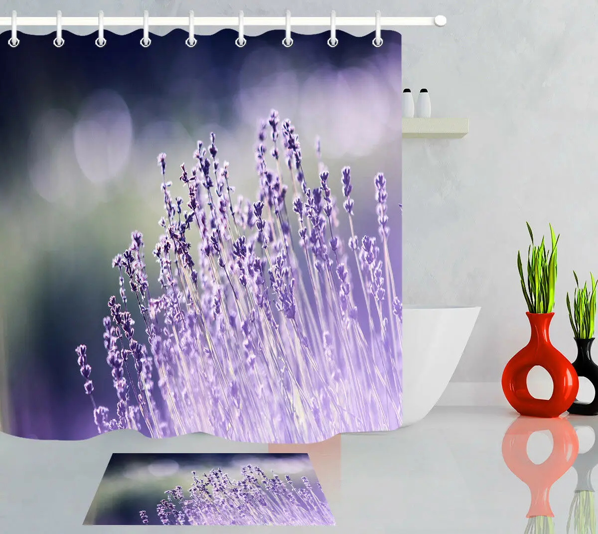 

Waterproof Fabric Purple Lavender Shower Curtain Liner Bathroom Decor Set Hooks