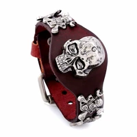 genuine 3 color skull leather bracelets men stainless steel toggle braided rope bracelets for male female bracelets jewelry