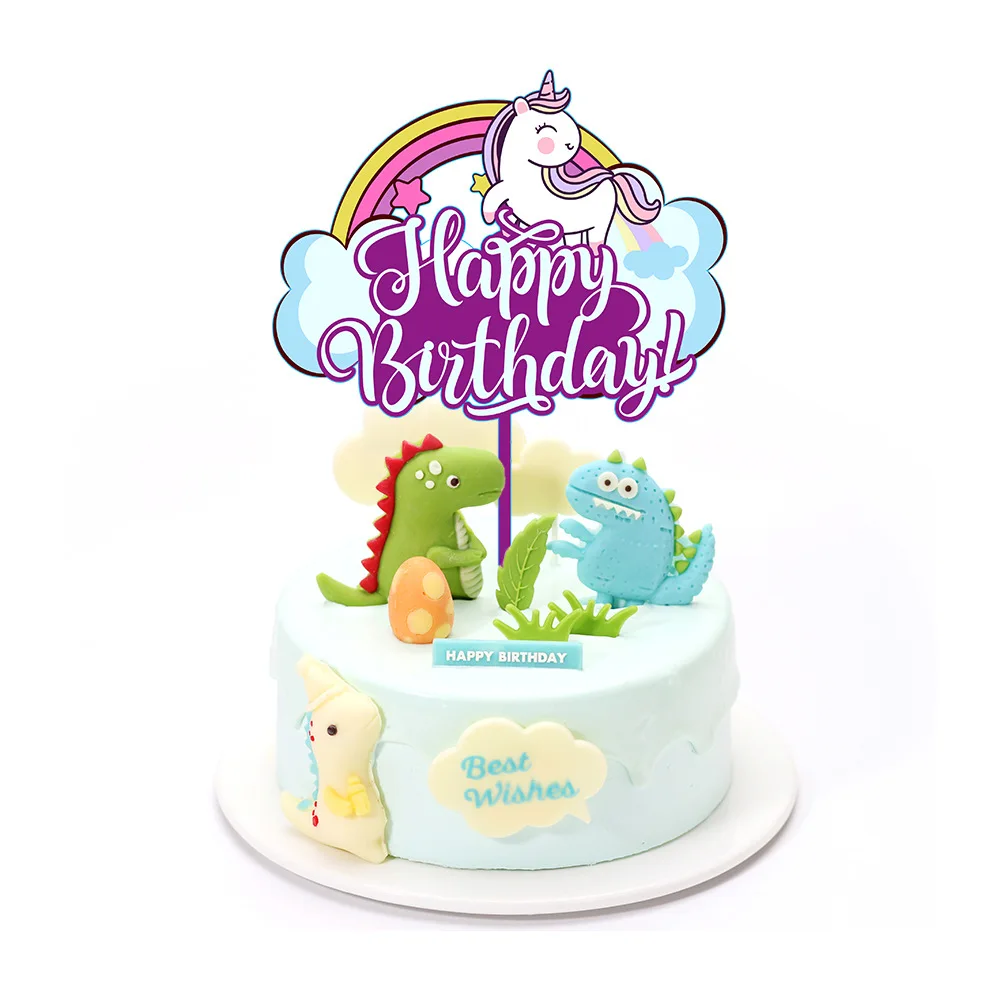 

Cake Inserts White Acrylic Color Printing Cartoon Unicorn Series Birthday Party Cake Decorating Tools