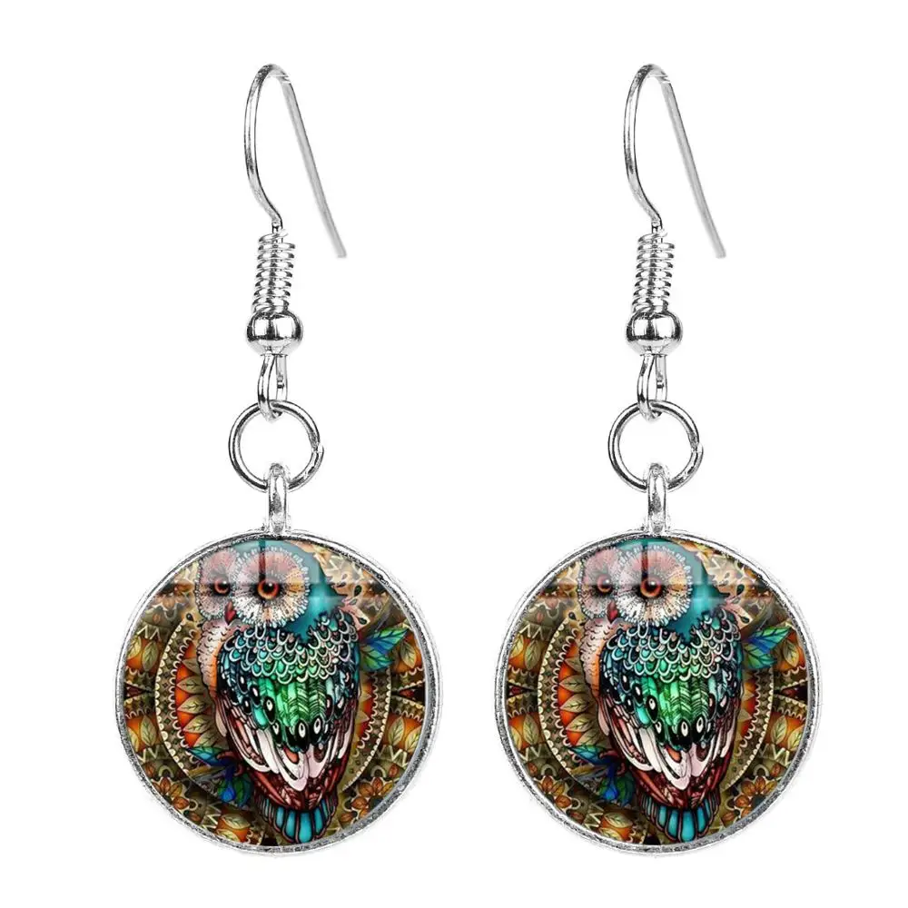 Азиатских Винтаж в богемном стиле сережки виде совы с изображениями животных и
