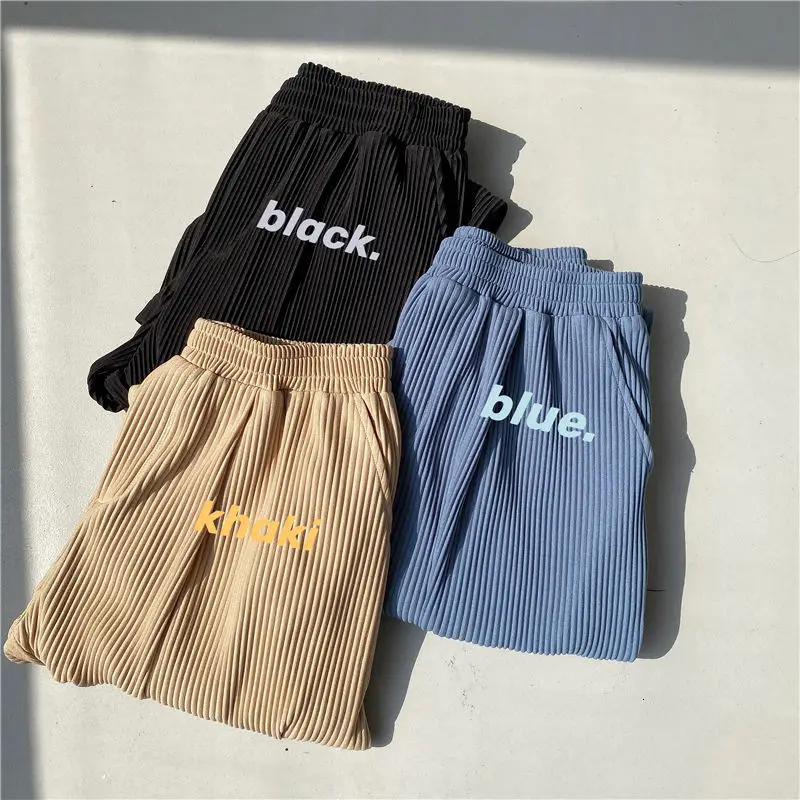 

Брюки мужские Плиссированные из вискозы, Модные свободные повседневные штаны в Корейском стиле, уличная одежда в стиле Харадзюку, прямые шт...