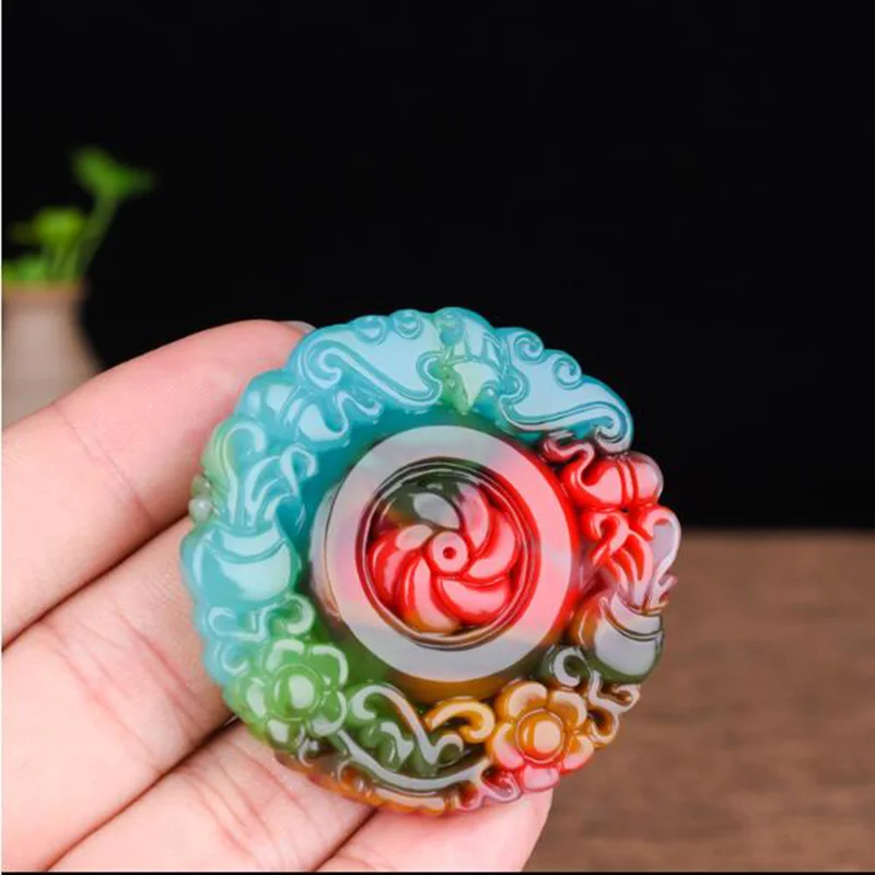 

Natural Xinjiang Color Jade Stone Hand Carving Jade Pendant Jewelry Lucky Safety Amulet Necklace Pendant Fine Jewelry