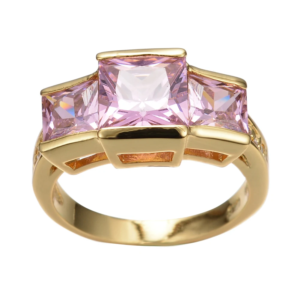 

Charm Female Pink Crystal Stone Jewelry Dainty Gold Color Wedding Big Rings For Women Vintage Bride Square Engagement Ring