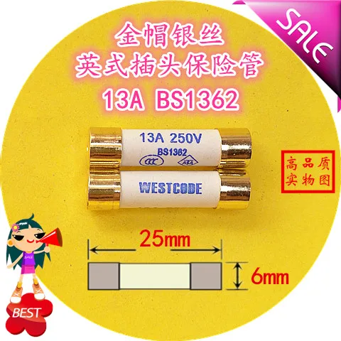 

WESTCODE British plug audio power amplifier BS1362 13 a 250 v 6 x25 gold cap silver fuse tube