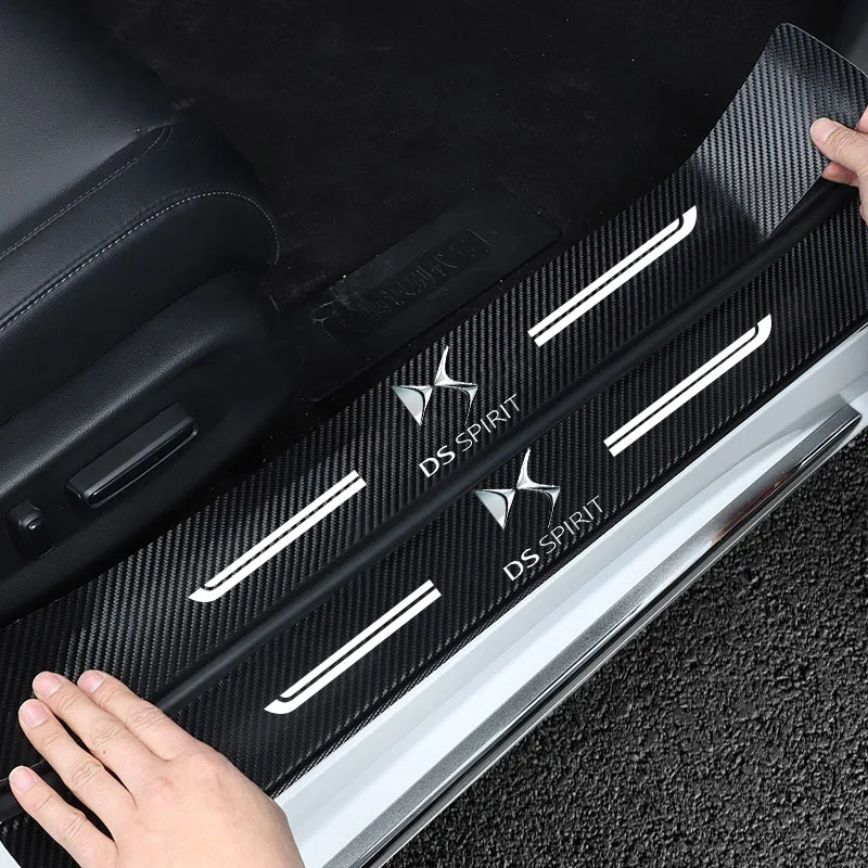 

4pcs car Sticker door carbon leather Fiber Sill Plate For DS SPIRIT DS3 DS4 DS4S DS5 DS 5LS DS6 DS7 WILD RUBIS car Styling
