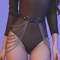 black leather chain belt goth sexy body chain skirt punk style strap waist thigh harness dance jewelry adornos corporales