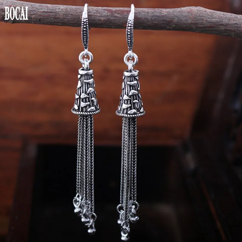 

BOCAI 2020 new 100% real S925 sterling silver ear jewelry woman Thai silver handmade silver fashion tassel woman earrings