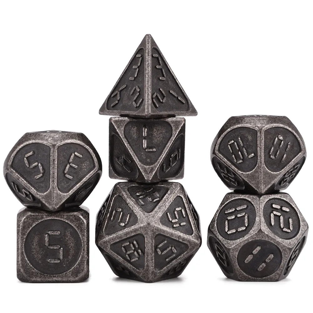 Цифровые металлические кубики с мягким шнурком для настольных игр DnD D4 D6 D8 D10 D% D12 D20 - Цвет: Серебристый