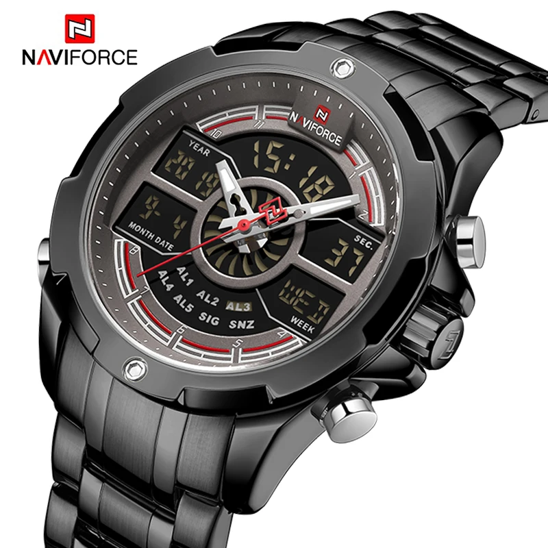 Люксовый бренд NAVIFORCE мужские часы военный светодиодный цифровой Спорт наручные