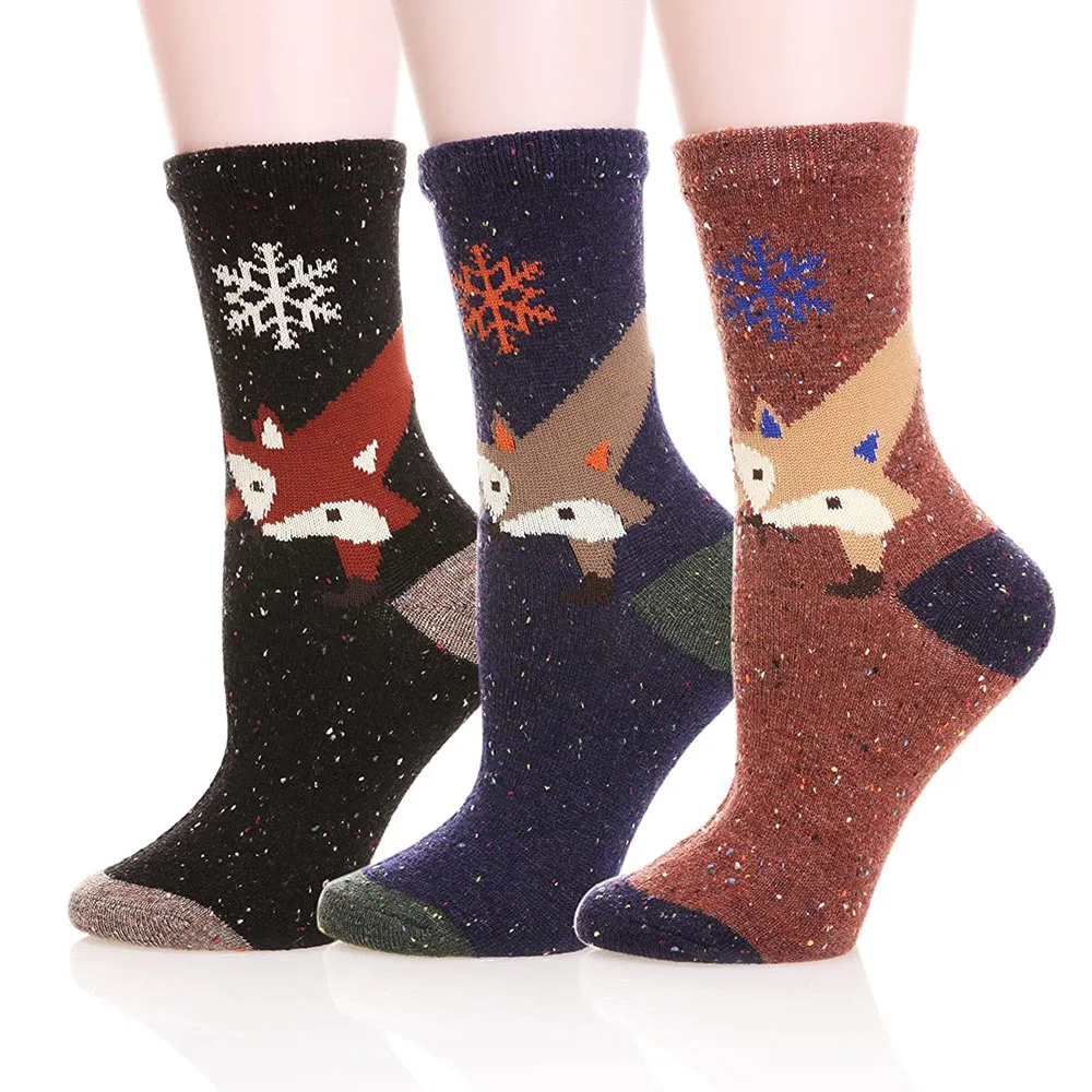 

Womens Multicolor Fashion Warm Wool Sock Animal Pattern Fox Cotton Thick Autumn Winter Crew Woman Girls Socks