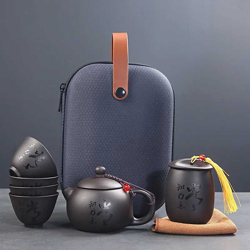 

Customized tea set purple sand travel portable teapot set cover bowl tea set tea ceremony tea cup exquisite gift storage box