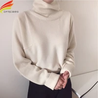 new 2020 autumn winter womens sweaters and pullovers turtleneck women minimalist beige khaki black ladies oversized tops
