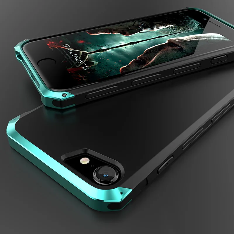 Чехол для iPhone 8, металлический каркас, жесткая задняя крышка из ТПУ, военный класс, противоударный чехол для iPhone 8 S 7 plus, чехол, аксессуары - Цвет: black green