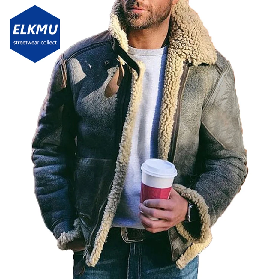 

Замшевые куртки, мужская зимняя куртка из искусственной овчины, искусственная кожа, мужские толстые теплые мотоциклетные пальто