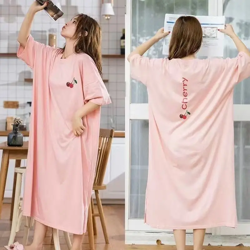 

Women Sleepwear Nightdress Cotton Plus Size Nightgown Nightwear Loose Casual Long Home Dressing Gown Spring Summer Home Clothes