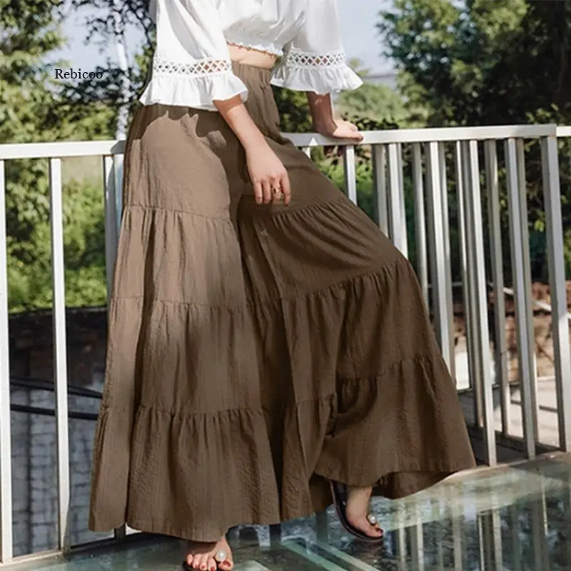 

Summer Women's Long Skirt Stitching Thin Cake Skirt Solid Color High Waist Sexy Flared Skirt