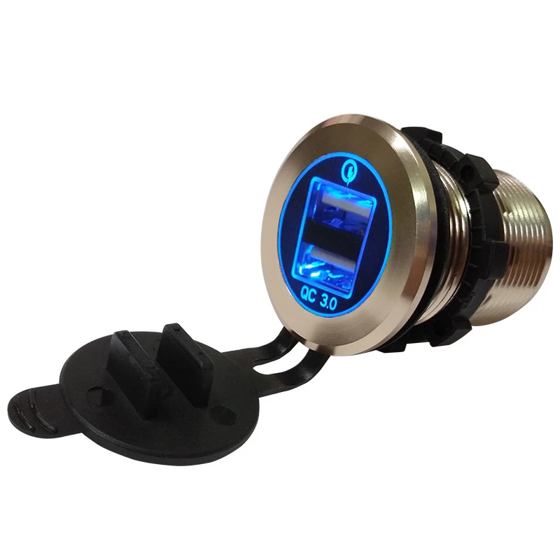 DIY QC 3,0 Автомобильное зарядное устройство Quick Charge 3,0 адаптер с двумя usb-портами 35 Вт для мобильных устройств 7075 корпус из авиационного алюминия синий светильник - Название цвета: Gold Blue