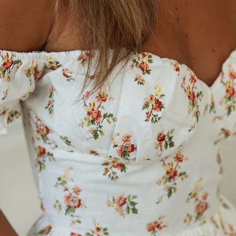 Женское платье с открытыми плечами летние пляжные Мини Платья цветочным принтом